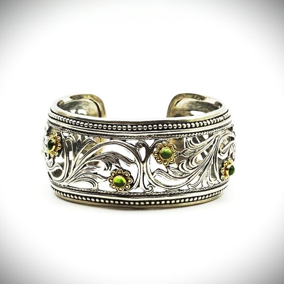 KONSTANTINO Sterling 18K Yellow Gold & Peridot Cuff Bracelet - Picture 1 of 13